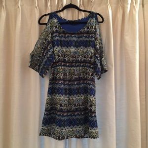 Blue Aztec Cold Shoulder Dress